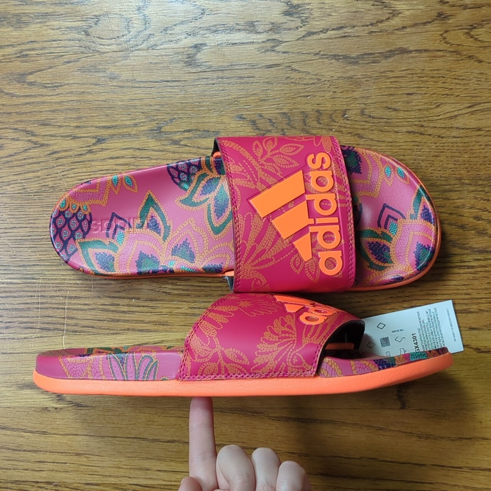 NWT FARM Rio Slide Sandals Adidas Collaboration Women's Size 11 Red Floral Print - Picture 9 of 14